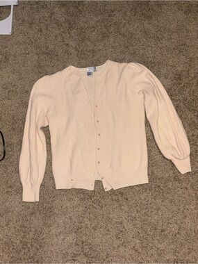 Light Pink ‘Pearl’ Button Puff Sleeve Cardigan Lambswool Angora